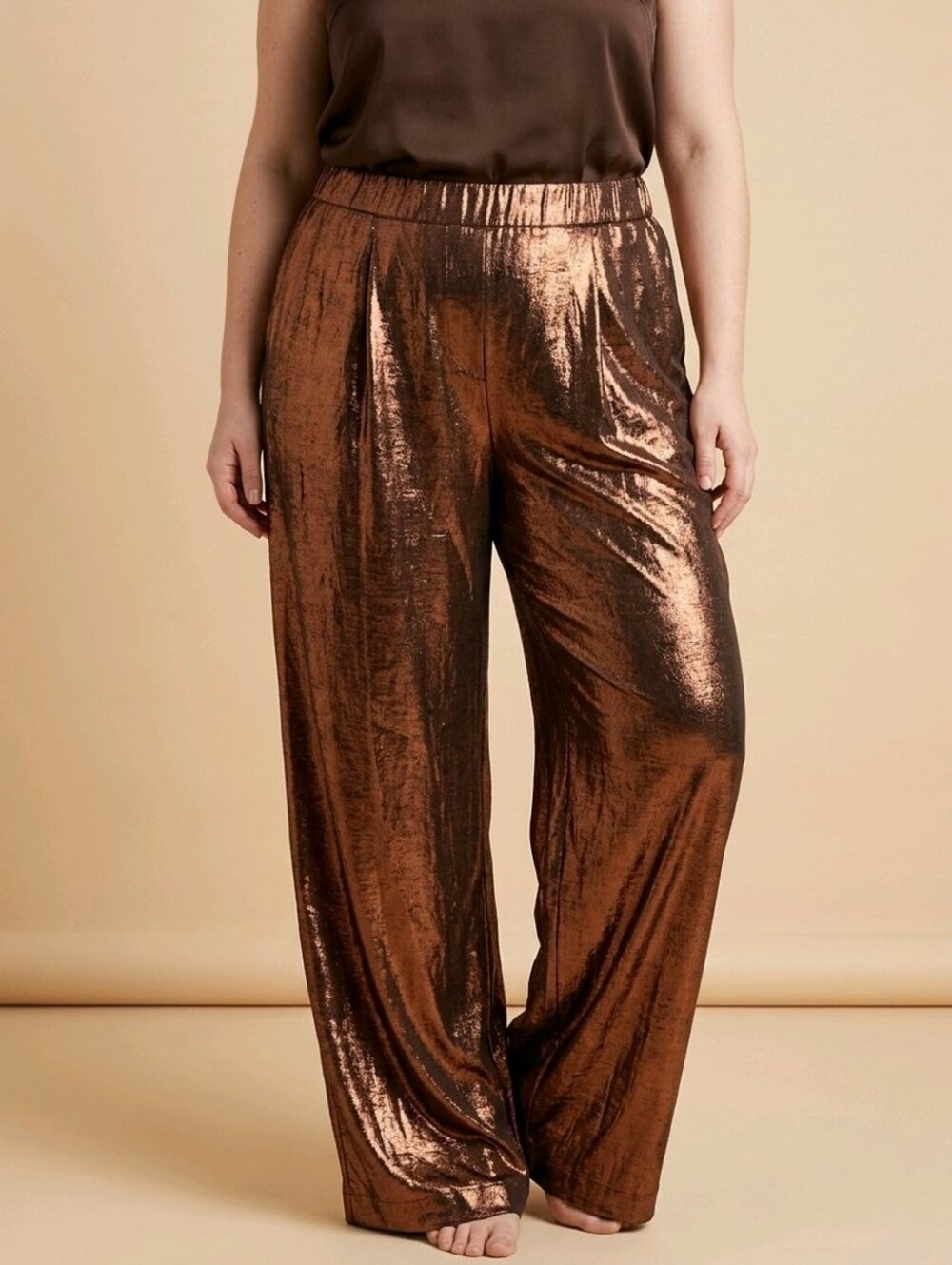 A New Day Copper Metallic Pull On Elastic Back Panel Pants with Pockets  XXL
